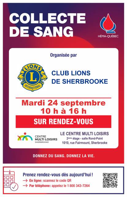 COLLECTE DE SANG DU CLUB LIONS DE SHERBROOKE